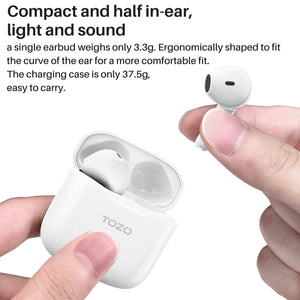 TOZO A3 Half in-Ear Lightweight Wireless Earbuds with Digital Call Noise Reduction